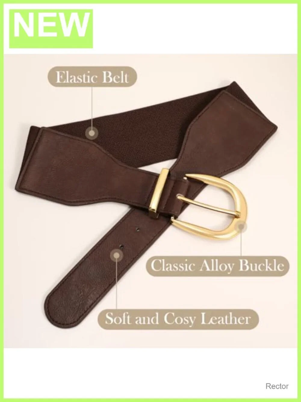 Wide Elastic Cinch Belt for Women with Gold Buckle Stretchy Waistband 3.1 Inch